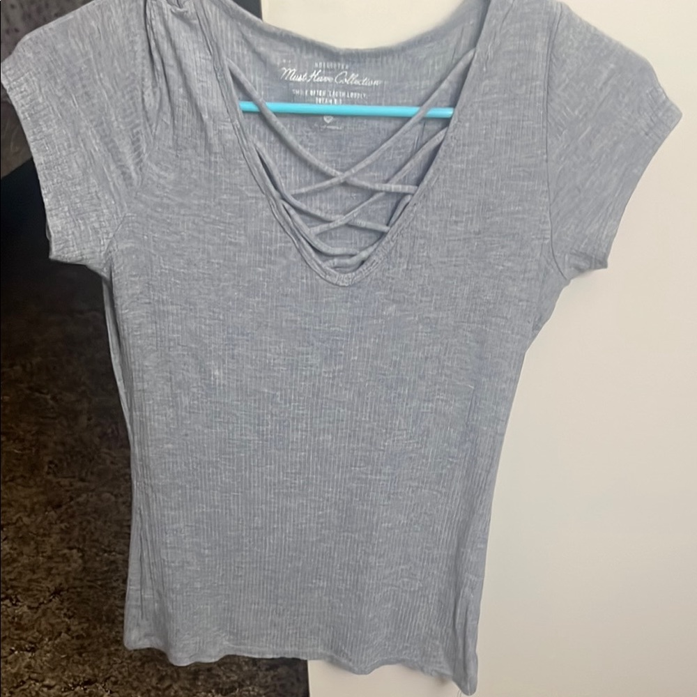 Hollister Gray Fitted Cut Out T-Shirt